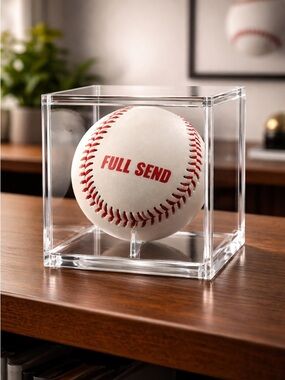 NIB Full Send Authentic Baseball with Protective Display Cube - imprinted in Red